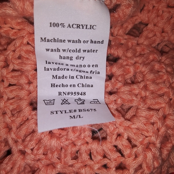 Boho Coral Crocheted Tank with Fringes Sz M/L - Picture 2 of 3